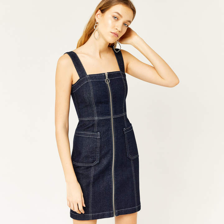 Warehouse Zip Front Bodycon Dress