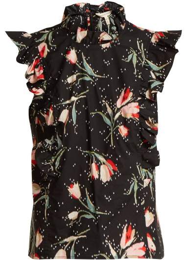 Rebecca Tylor Ikat Ruffle Print Top