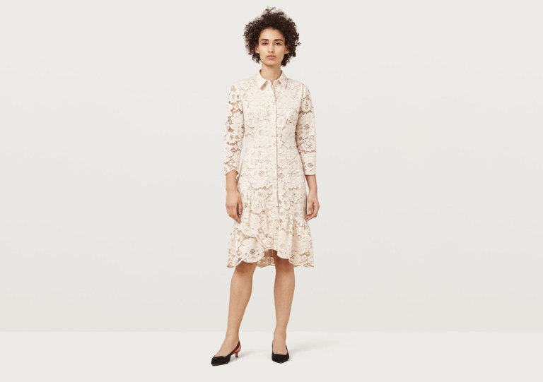 Finery London Sydall Fawn Frilled Hem Lace Dress