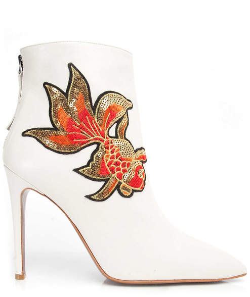 Julia Mays Izzy White Nappa Embroidery Ankle Boots
