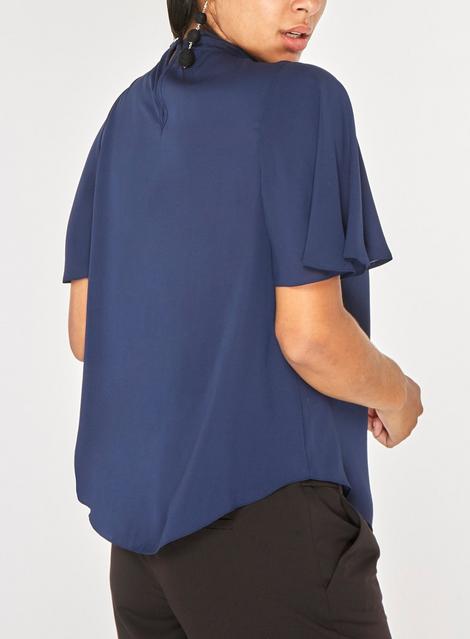 Dorothy Perkins Womens Navy Hannah Flutter Sleeve Blouse back view