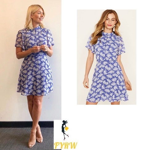 Holly Willoughby This Morning style outfit blue and white print dress nude sandals June 2018