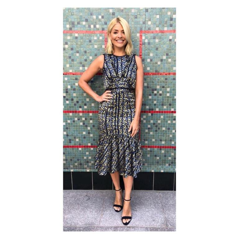 Holly Willoughby This Morning style outfit floral panelled dress black sandals June 2018