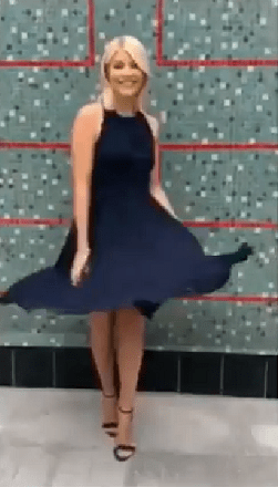 Holly Willoughby This Morning style outfit Navy lace pleat dress June 2018