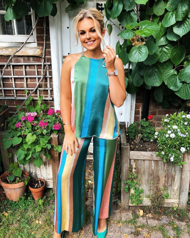 Tallia Storm blue multi striped halter top and trousers June 2018