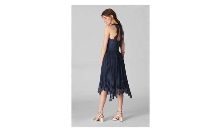 WHISTLES Lana Lace And Pleat Detail Sleeveless Dress back view