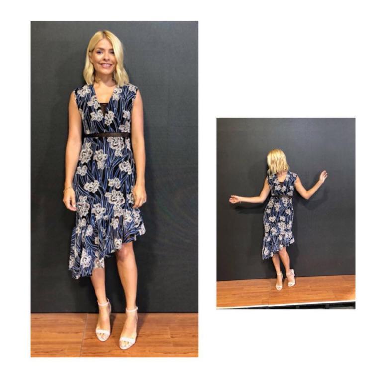 Holly Willoughby style outfit blog This Morning blue floral print dress white sandals July 2018
