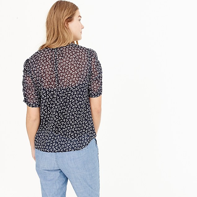 J Crew Ruched-sleeve top in sparkle floral back view