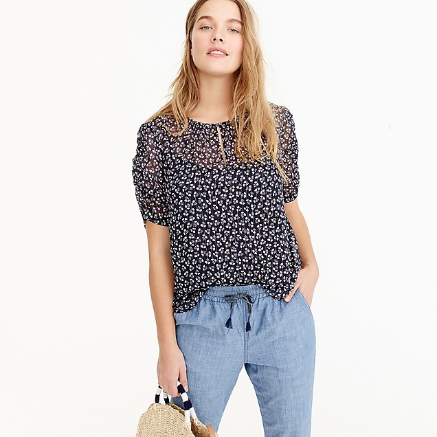 J Crew Ruched-sleeve top in sparkle floral