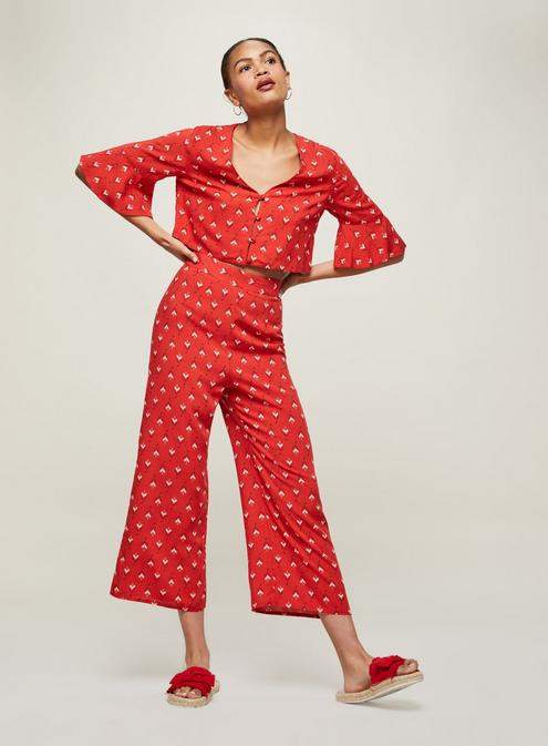 Miss Selfridge Red print crop trousers