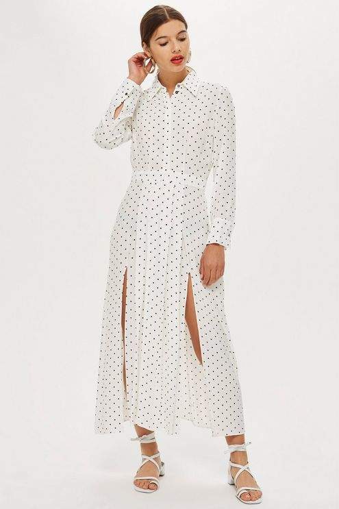 Topshop Pleated Spot Shirt Dress