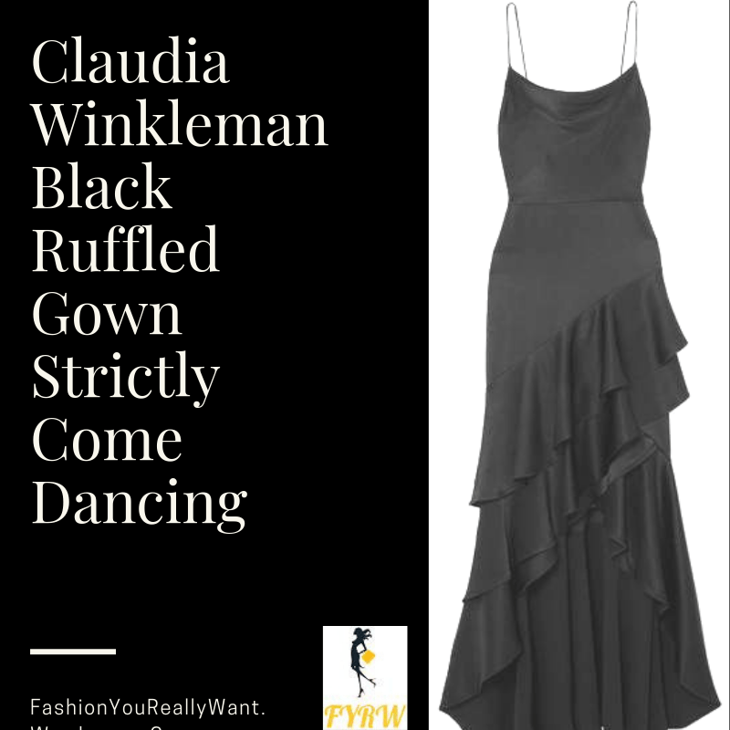 Claudia Winkleman Strictly dress black strappy ruffle satin gown Strictly come Dancing 2018