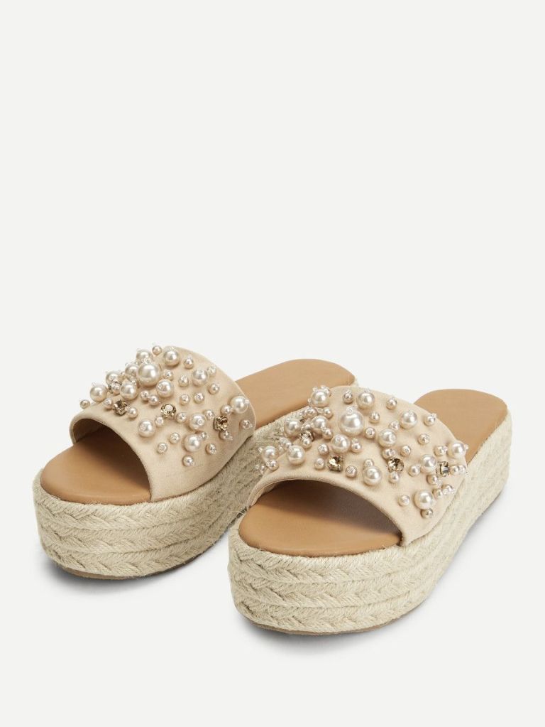 Shein Faux Pearl Espadrille Platform Wedges