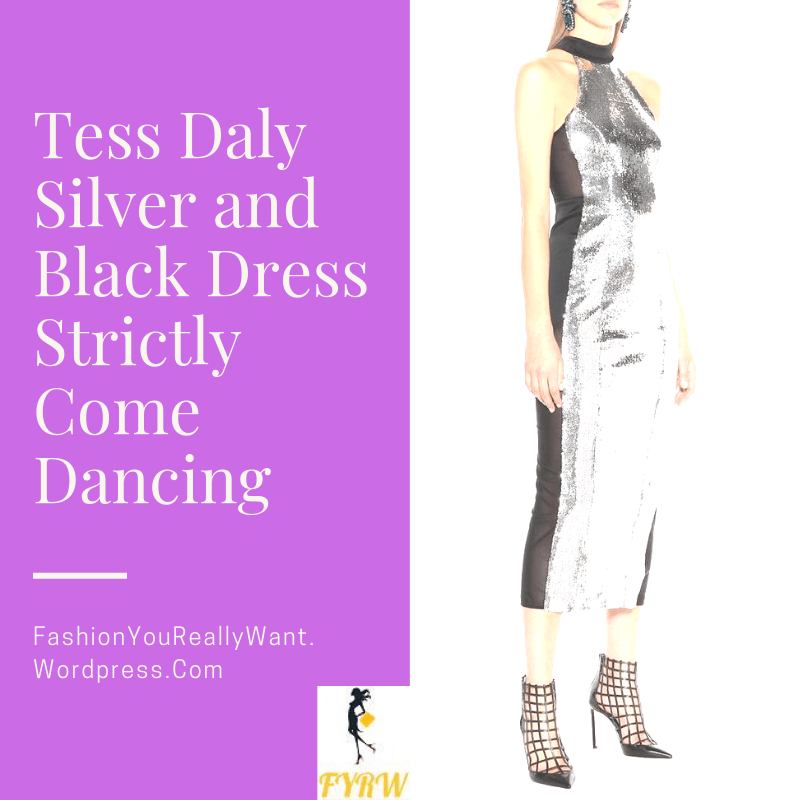 Tess Daly Strictly dress silver sequin and black panel dress black suede court shoes August 2018