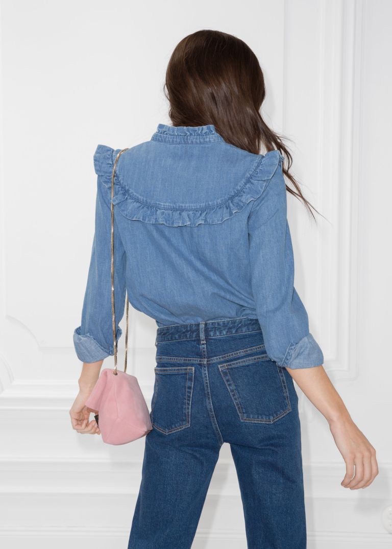 And Other Stories Frilled Denim blouse back view