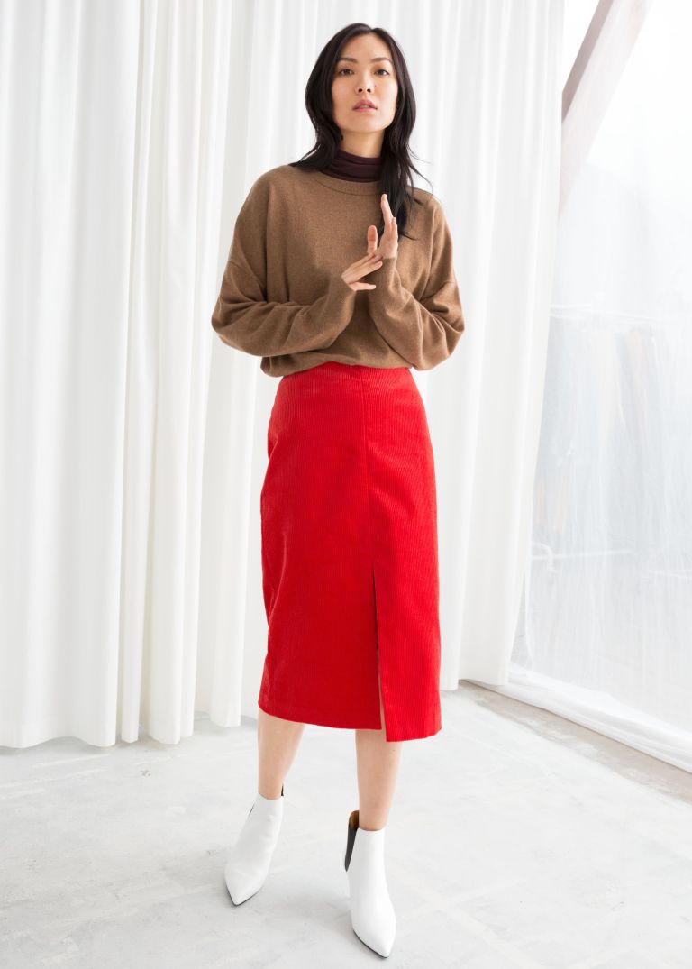 And Other Stories Front Slit Corduroy Midi Skirt