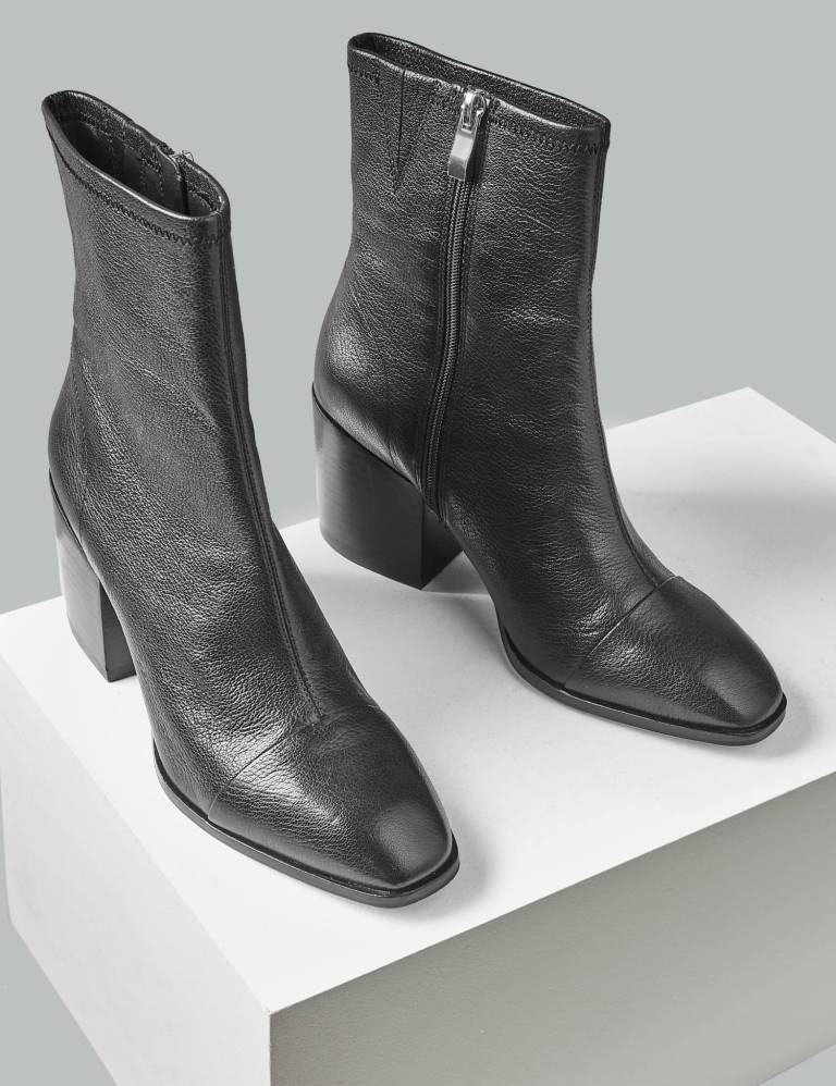 Autograph Leather Block Heel Ankle Boots