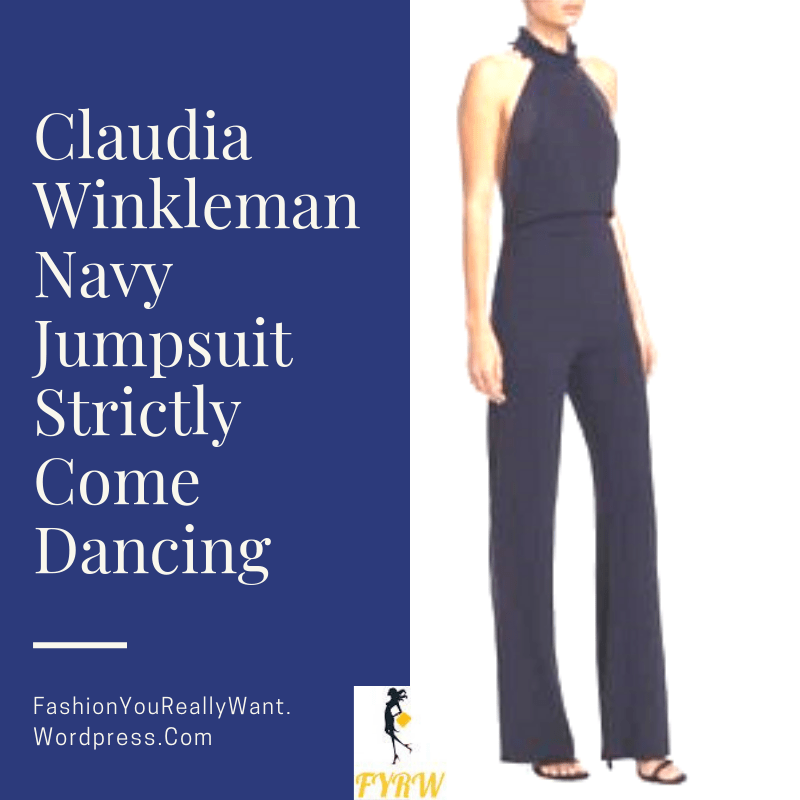Claudia Winkleman Strictly Come Dancing outfit navy blue jumpsuit white fringe back September 2018
