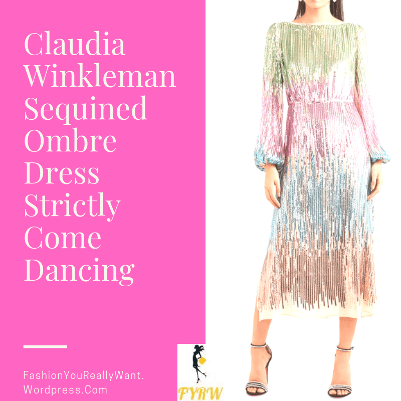 Claudia Winkleman Strictly outfit pink green ombre sequin midi dress September 2018
