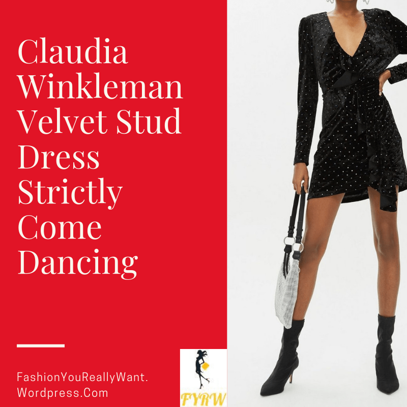 Claudia Winkleman Strictly Come Dancing black velvet multi coloured stud dots dress September 2018