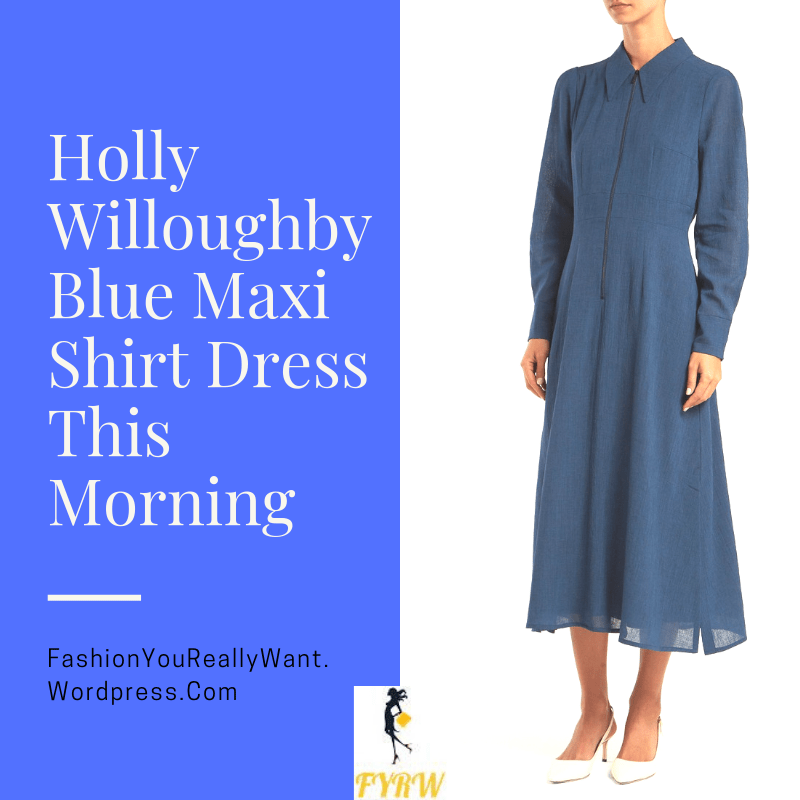 Holly Willoughby This Morning style outfit blog blue maxi shirt dress nude court shoes September 2018