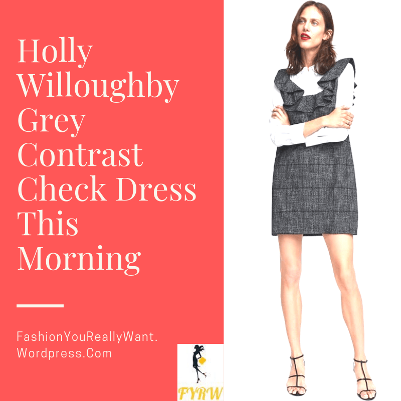 Holly Willoughby style outfit blog grey check tweed frill dress black ankle boots This Morning September 2018