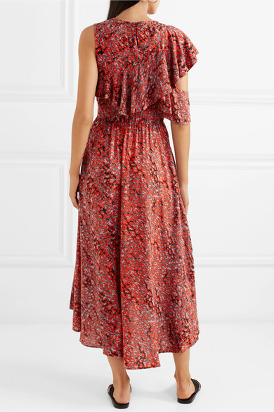 Maje Ruffled Leopard-print Crepe Midi Dress back view
