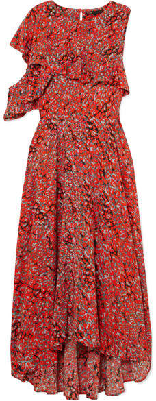Maje Ruffled Leopard-print Crepe Midi Dress
