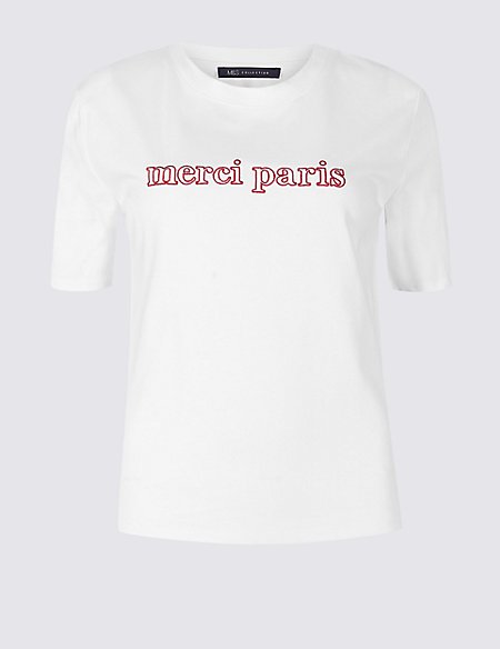 M&S Collection Pure Cotton Embroidered Short Sleeve T-Shirt