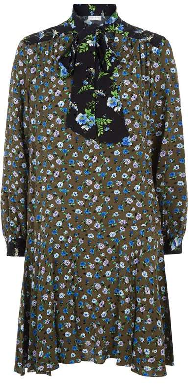 Sandro Short Printed Dress with Pussy Bow