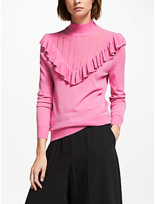 Somerset by Alice Temperley Frill Pointelle Knit Jumper, Pink