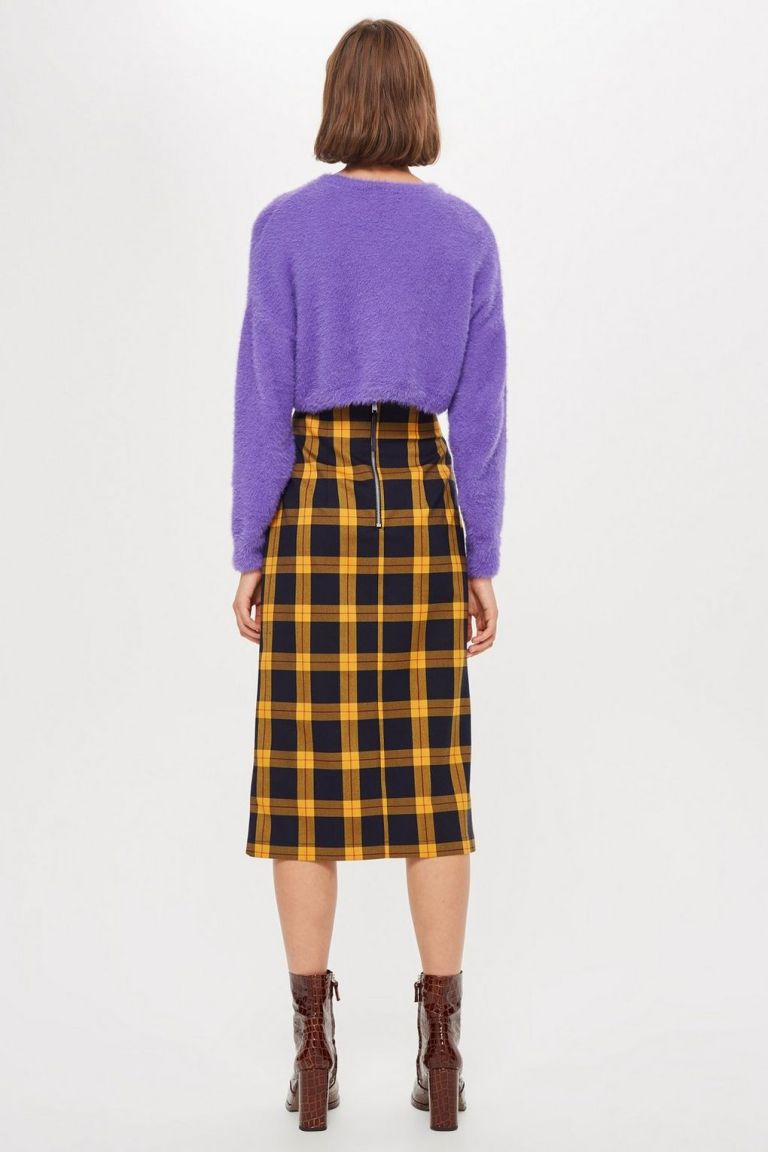 Topshop Check Pencil Midi Skirt back view
