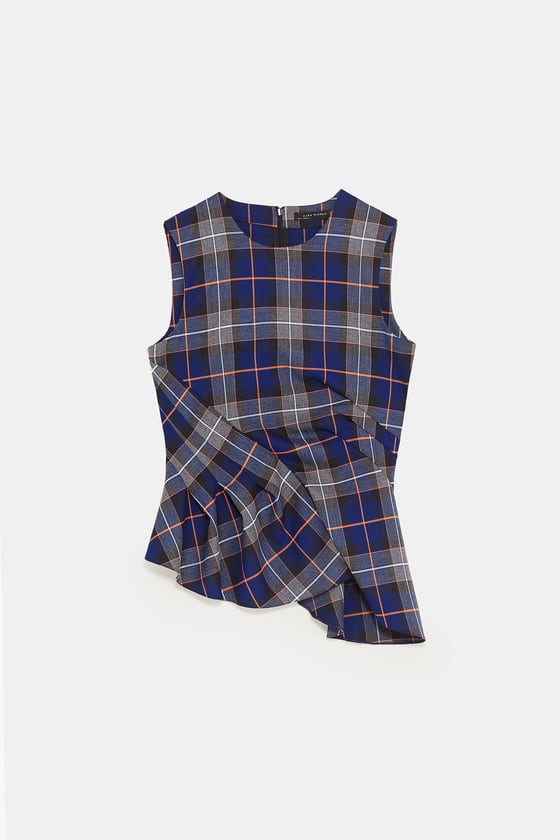 Zara Pleated Checked Top