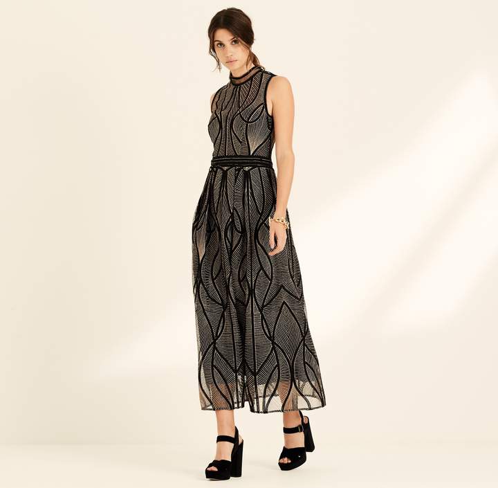 Amanda Wakeley Black & Copper Corded Embroidery Cocktail Dress