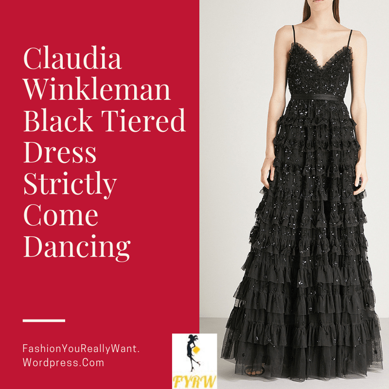 Claudia Winkleman Strictly Come Dancing dress black tiered sequin sparkle dress week 3 results blog October 2018