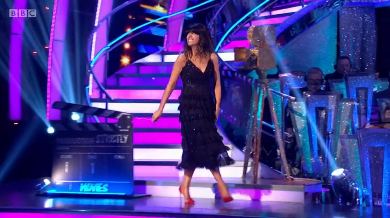 Claudia Winkleman Strictly dress black tiered sparkle dress October 2018