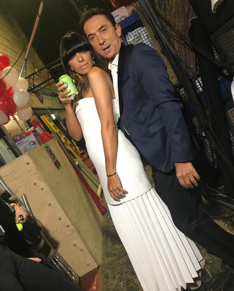 Claudia Winkleman Strictly dress white strapless pleated dress October 2018