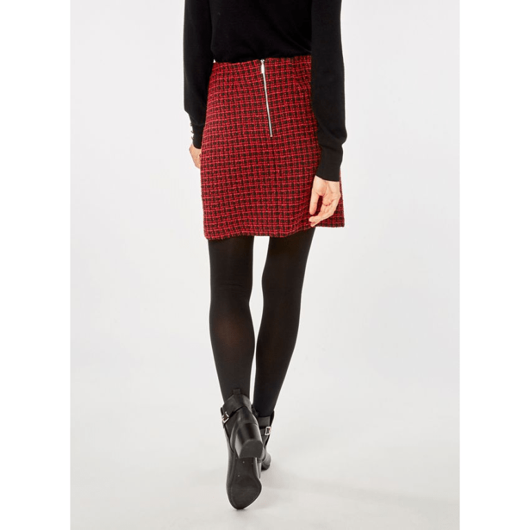 Dorothy Perkins Red Boucle Pocket Trim Mini Skirt back view