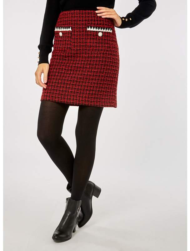 Dorothy Perkins Red Boucle Pocket Trim Mini Skirt