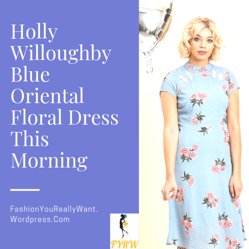 Holly Willoughby This Morning outfit today blog blue floral oriental dress nude court shoes October 2018