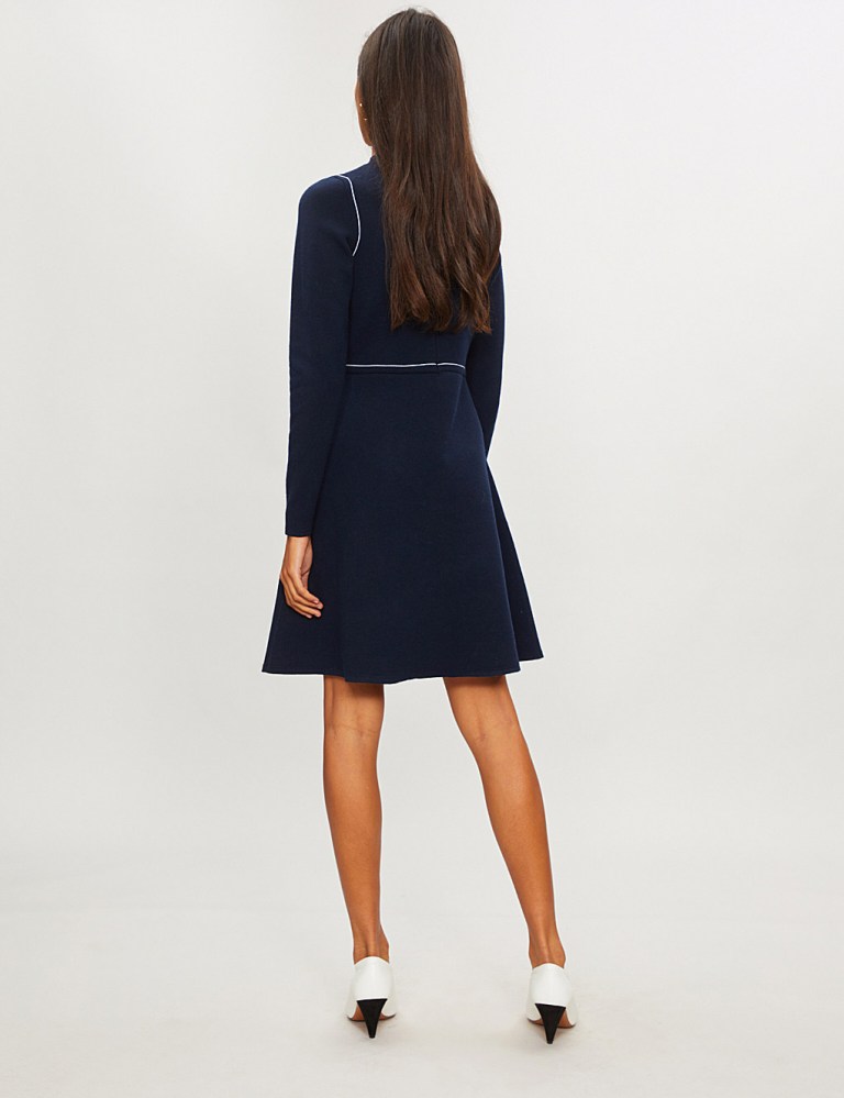 Sandro Contrast-stitch waffle-knit dress back view