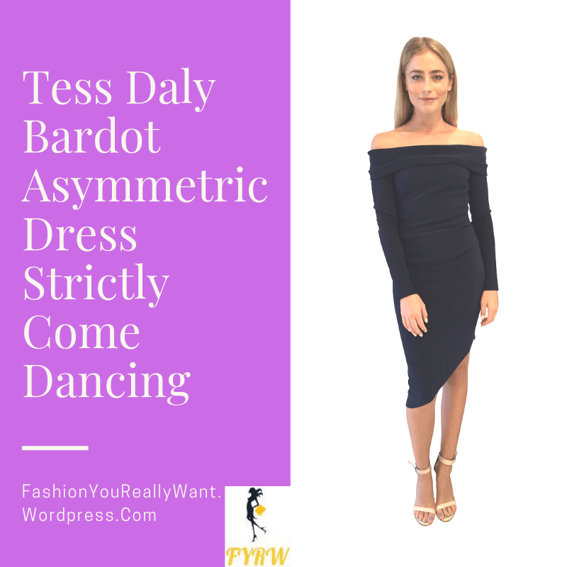 Tess Daly Strictly dress black off the shoulder bardot asymmetrical dress outfit October 2018
