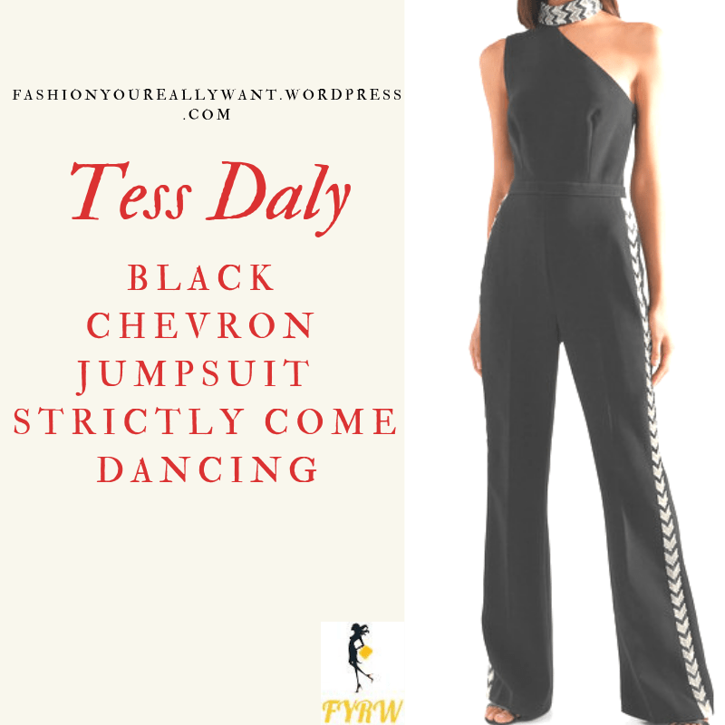 Tess Daly Strictly outfit black one shoulder jumpsuit chevron trim October 2018 blog