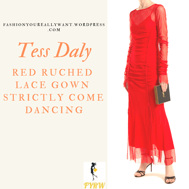 Where to get Tess Daly red ruched lace dress Halloween Strictly outfit October 2018