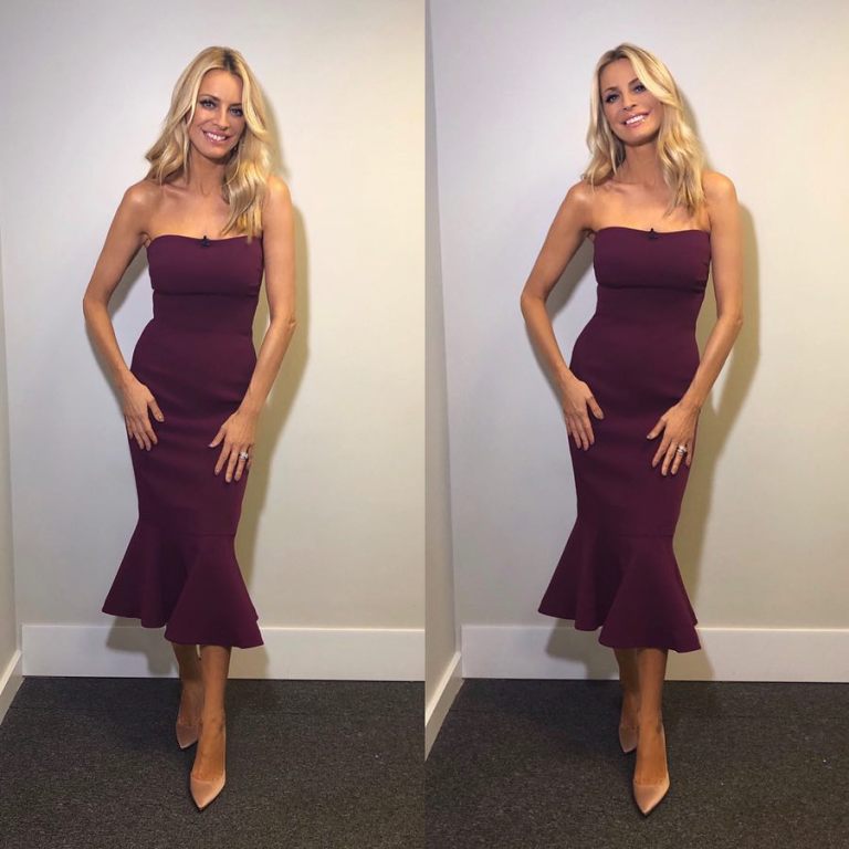 Tess Daly Strictly dress strapless purple violet dress October 2018