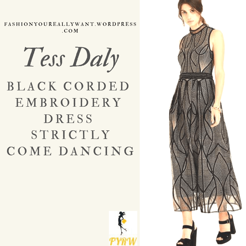 Where to get Tess Daly Strictly black corded embroidery dress outfit October 2018