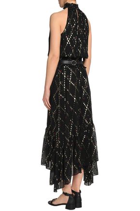 A.l.c. Shirred Printed Metallic Fil Coupé Silk-Blend Midi Dress back view