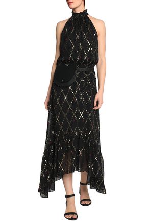 A.l.c. Shirred Printed Metallic Fil Coupé Silk-Blend Midi Dress