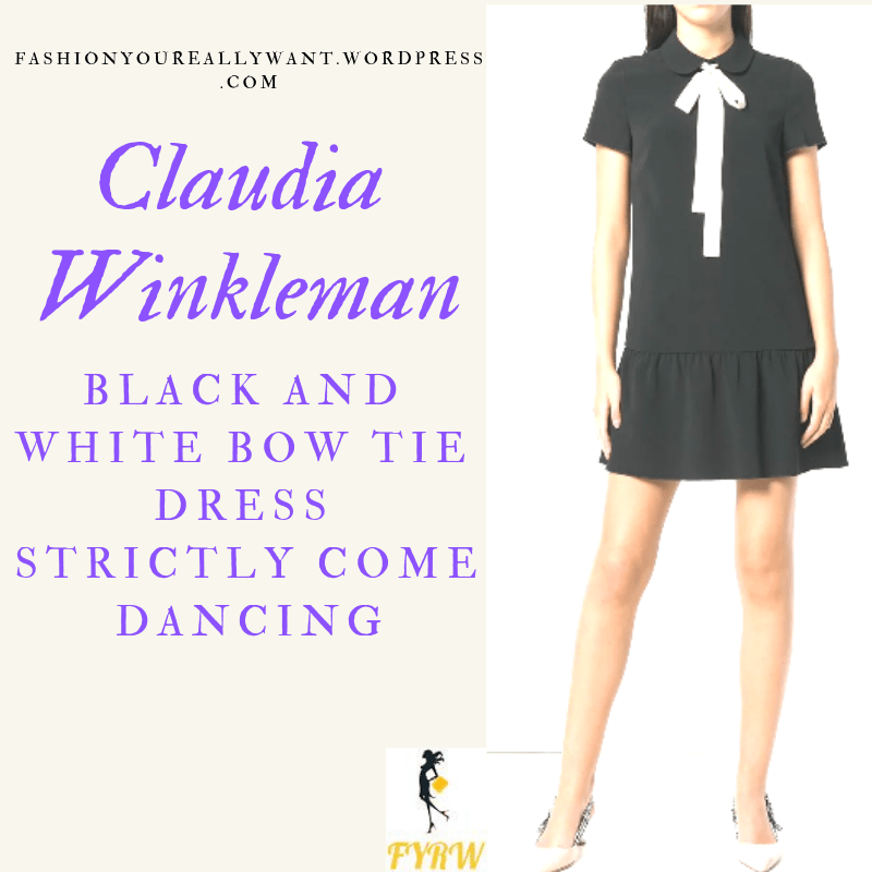 Where to get Claudia Winkleman Strictly black dress with white bow tie November 2018