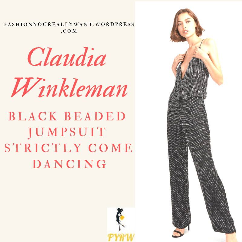 Where to get Claudia Winkleman Strictly black strappy silver beaded jumpsuit November 2018